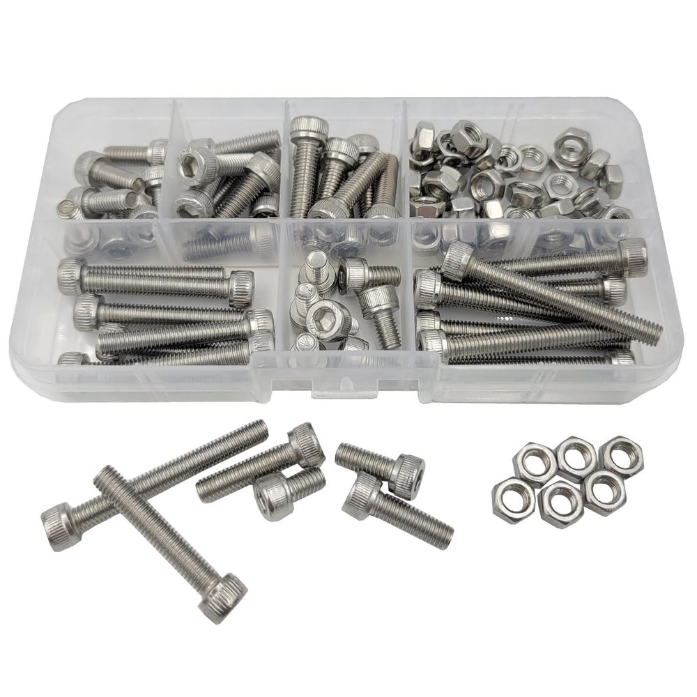 Hex Socket Head Cap Bolts Nuts Screws Assortment M5 Kit, Silver