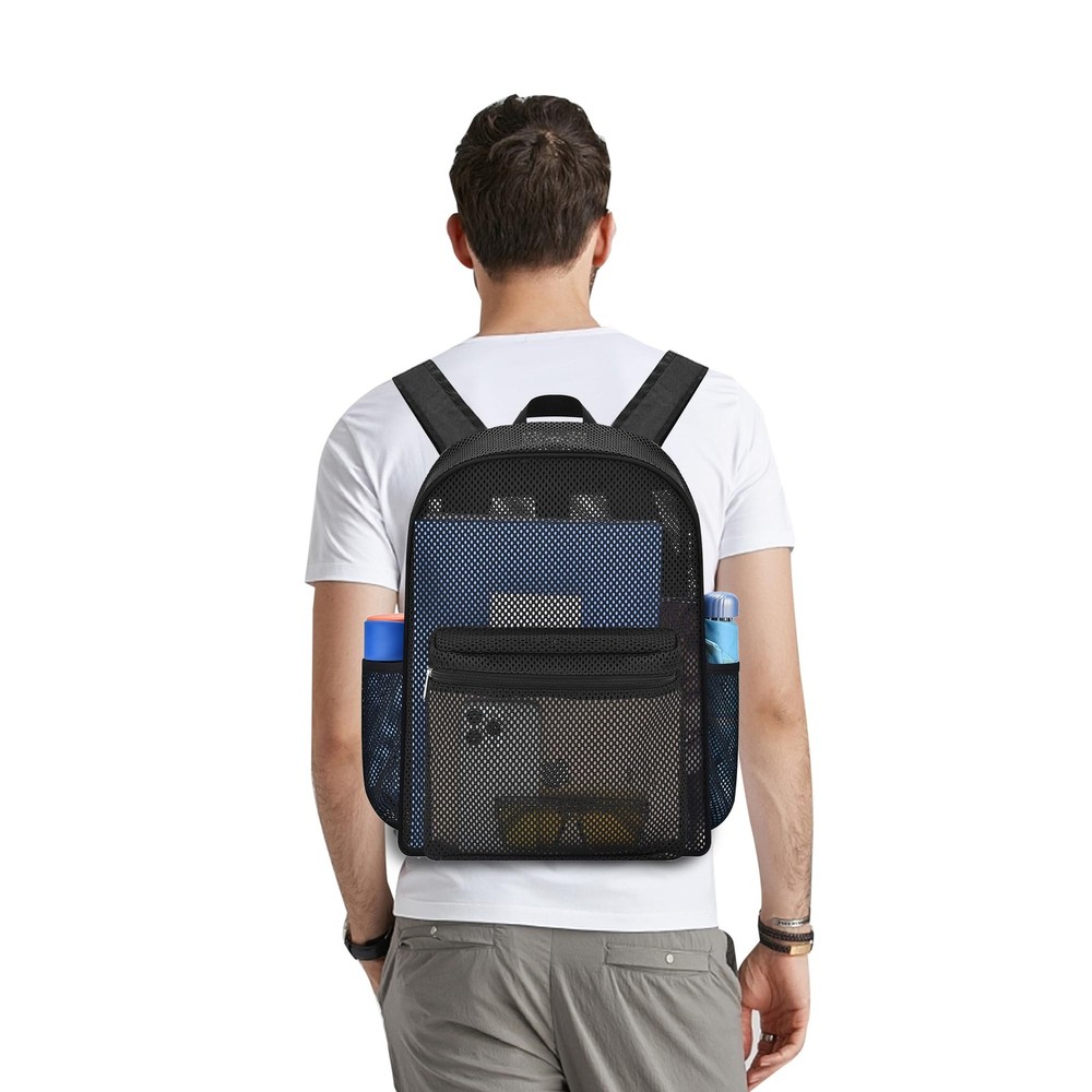 Heavy Mesh Backpack with Rain Cover,See Through Mesh Backpack for School,Beac...