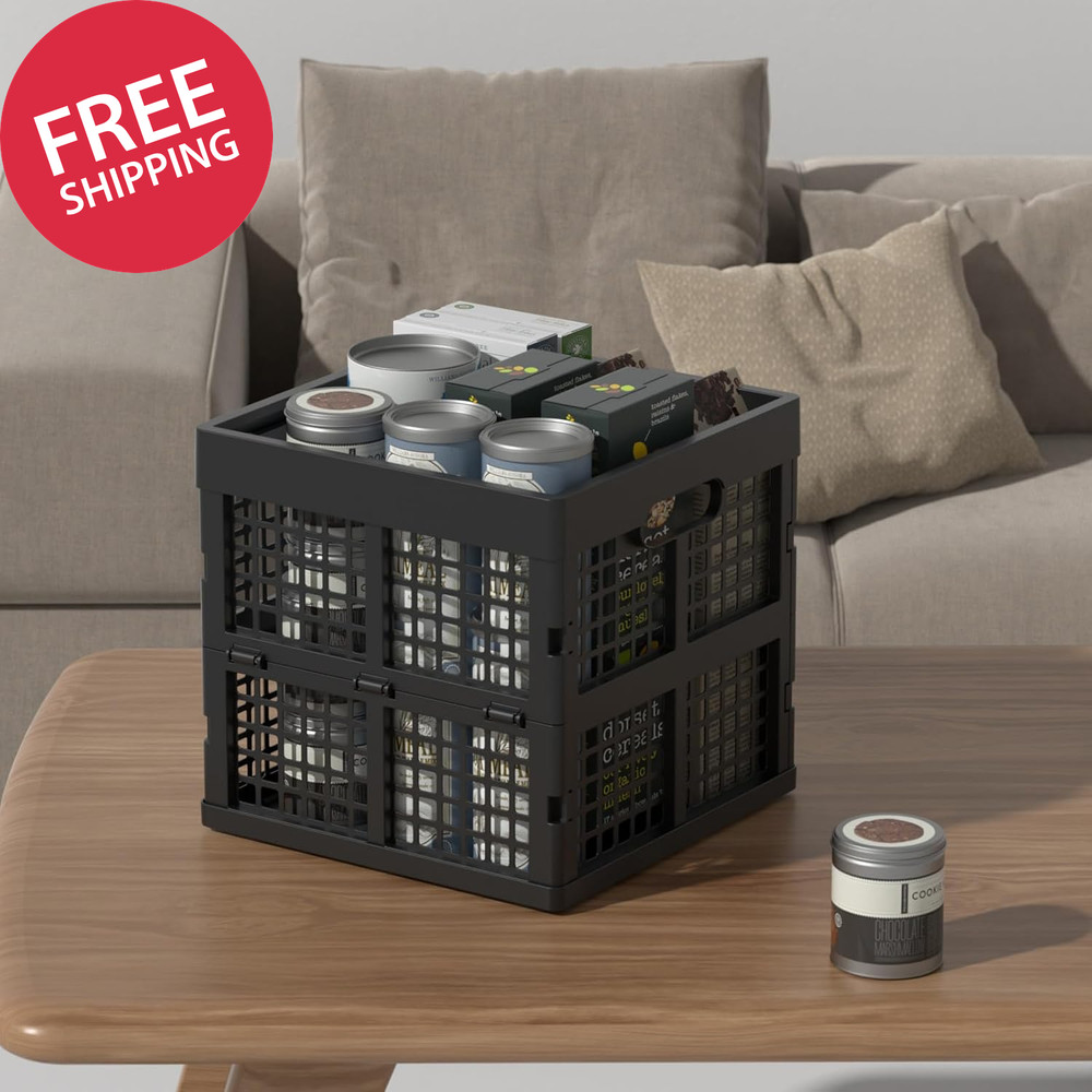 18 L Square Milk Crate, Plastic Stackable Storage Milk Crates, 3 Pack, Black