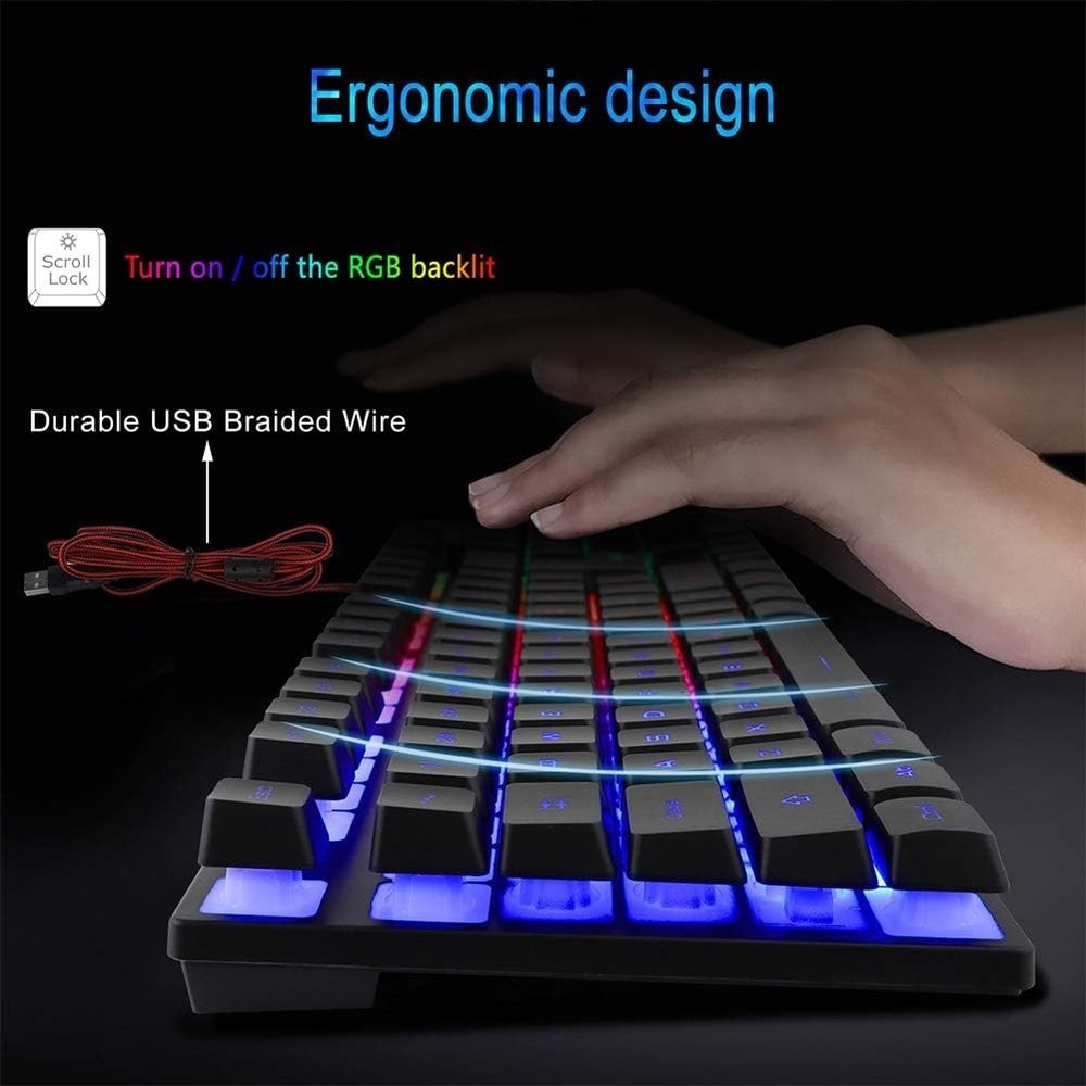 Ergonomic RGB Gaming Keyboard with Backlit Mouse Combo - Ideal for Laptops & PCs