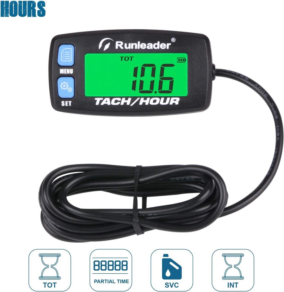 Digital Tach Hour Meter, RPM Gauge Meter,Backlight Display, Battery Replaceable