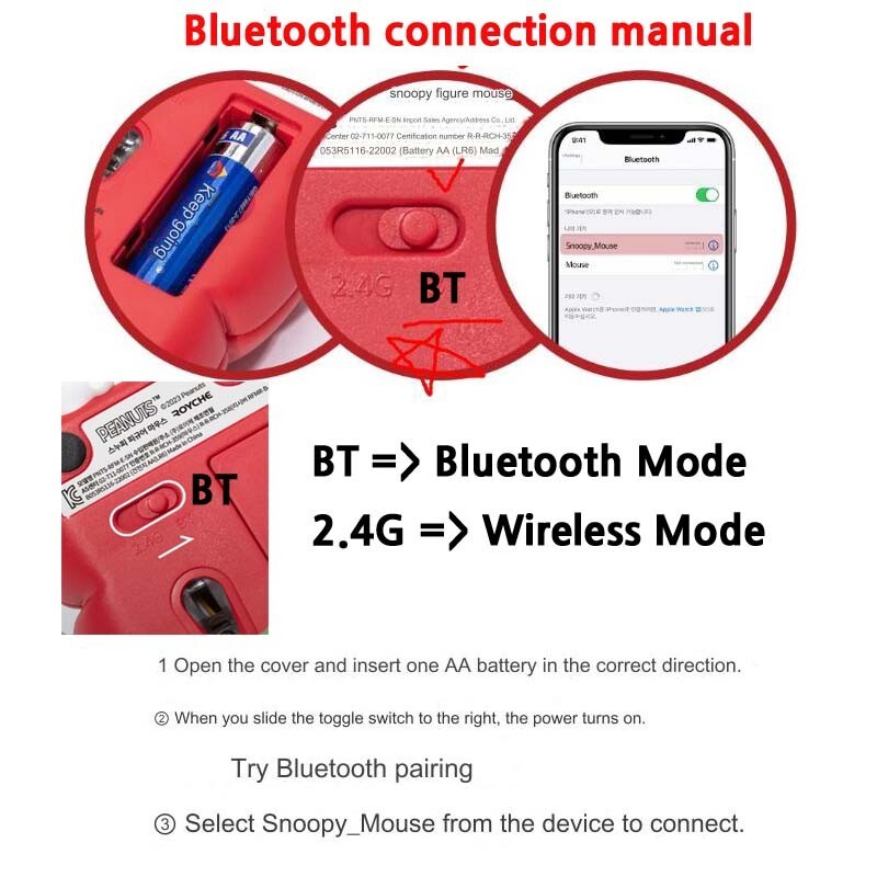 PEANUTS Snoopy Figure Bluetooth Wireless Mouse(Free Ship)