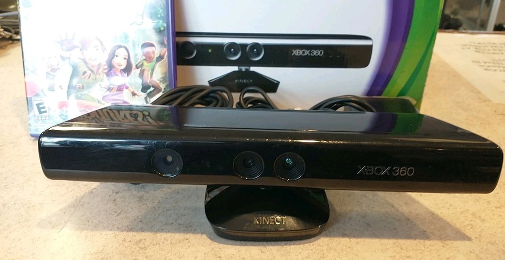 Authentic Xbox 360 Kinect Sensor Black + Kinect Adventures Game + US Seller