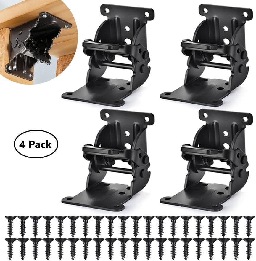 4 Pack Folding Brackets, Self-Locking Hinges with Screws & Non-Slip Pads, 500LB