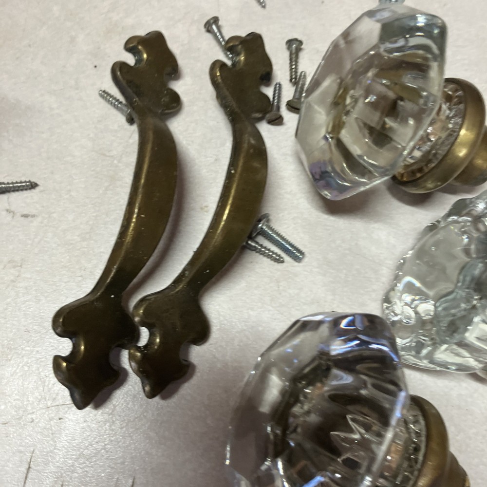 Vintage Glass Door Knobs 3 Sets With Some Hardware B28