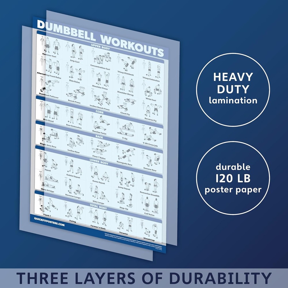 Dumbbell Workout Poster 18"x24" – Laminated Exercise Chart