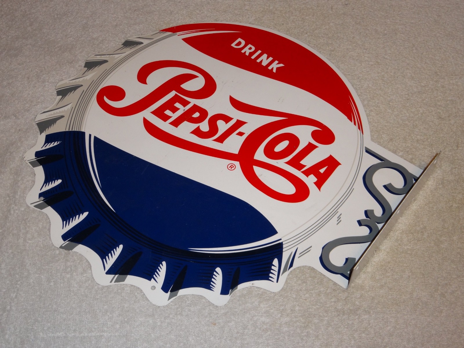 VINTAGE DRINK PEPSI COLA DIECUT 14" METAL SODA POP GASOLINE OIL FLANGE SIGN M173
