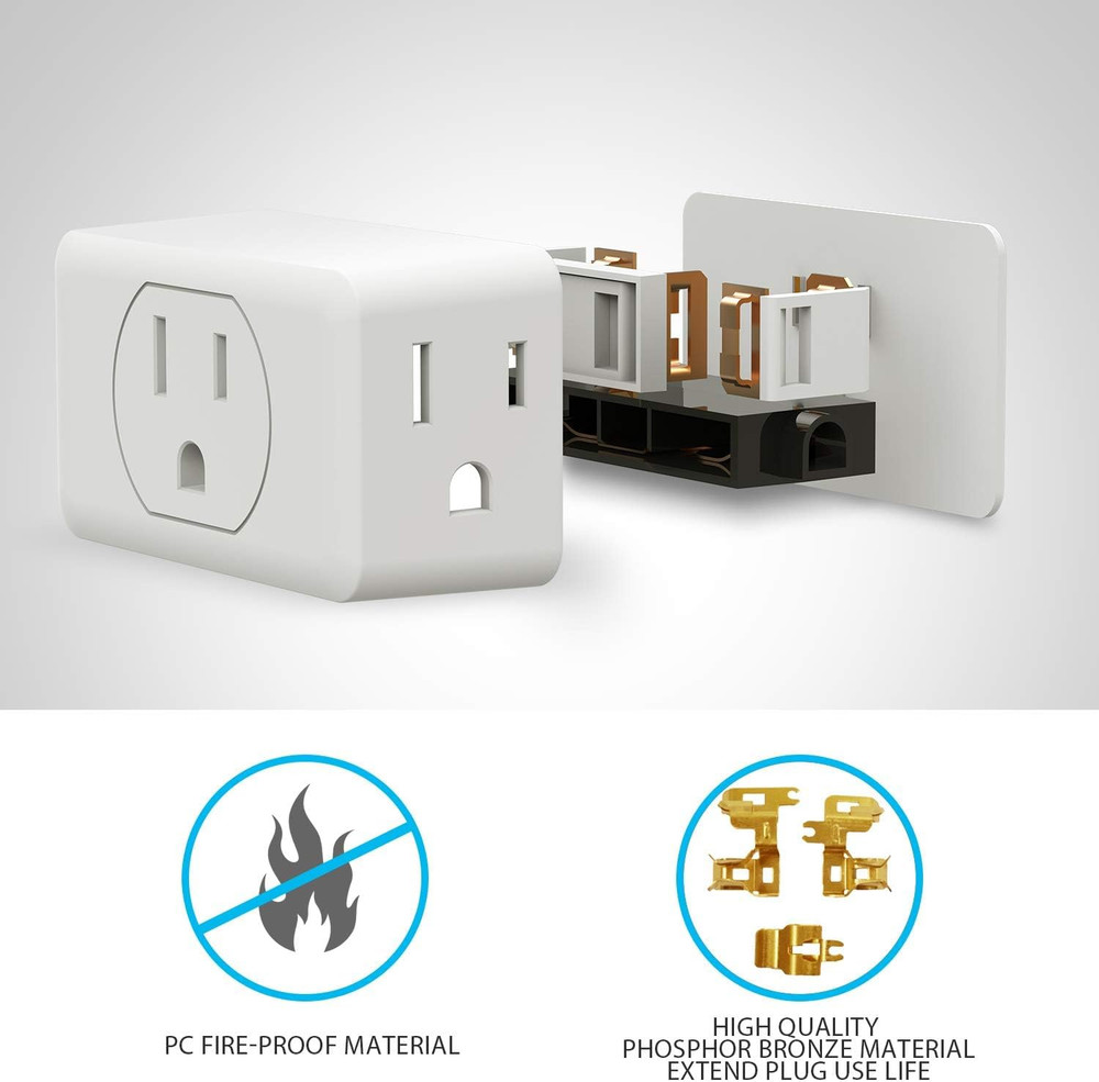 Multi Plug Outlet Extender, 3 Outlet Adapter, Multiple Outlet Splitter, Grounde