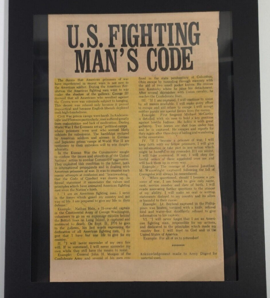 Framed US Fighting Man's Code Original Old Comic Book Ad Advert Wall War Brave