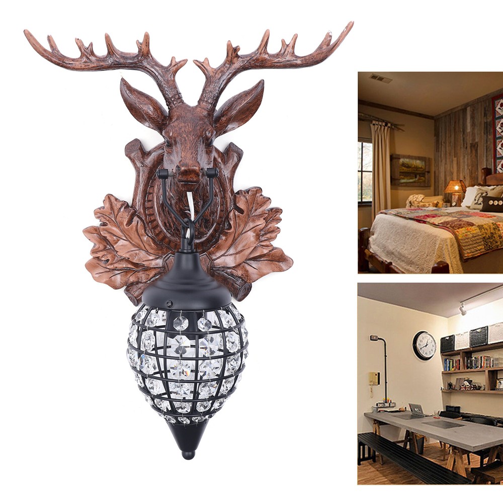 Rustic Deer Light Antler Crystal Wall Sconce Lighting Wildlife Home Decor 110V