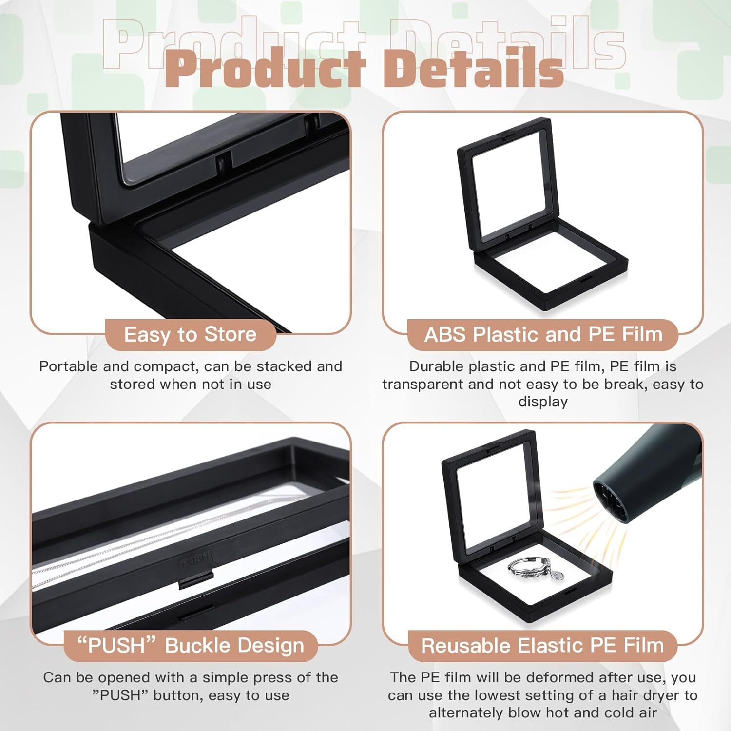 30 Pack 3D Floating Display Stand Frame Case Coin Holder with Base Transparent