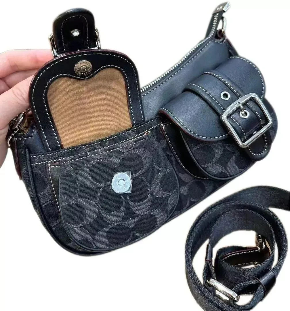 COACH CQ184 Ashton Baguette Signature Denim Handbag Shoulder Bag Women BRAND NEW