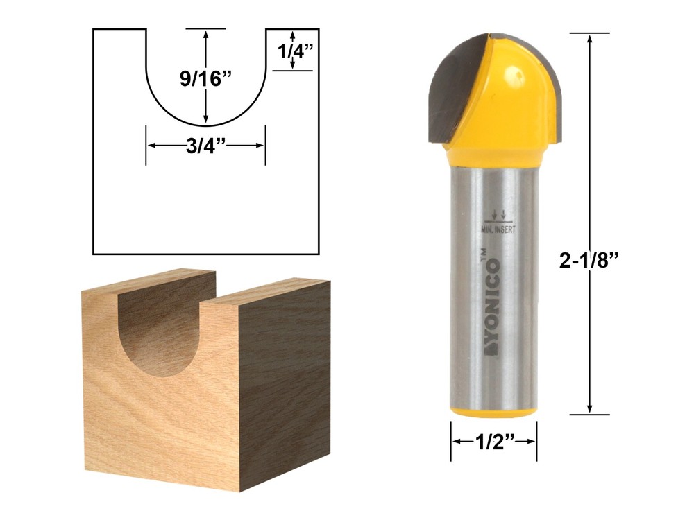 3/4" Diameter Core Box Router Bit - 1/2" Shank - Yonico 19103