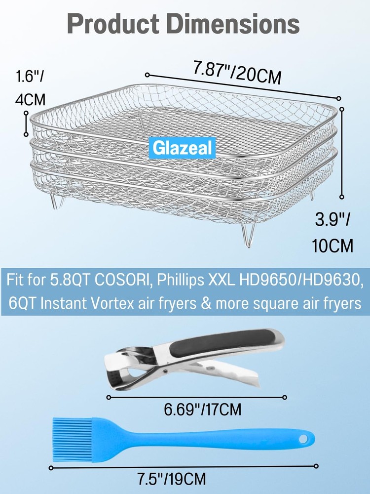 Three Stackable Dehydrator Racks for Ninja, Instant Pot Vortex, COSORI, CHEFM...