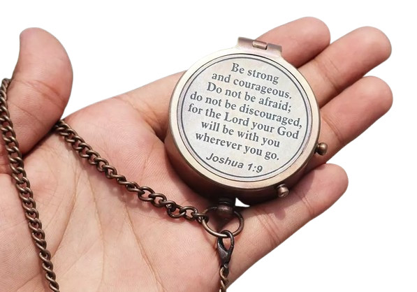 Brass Compass Engraved with Religious Scripture Verse Beautiful Gift