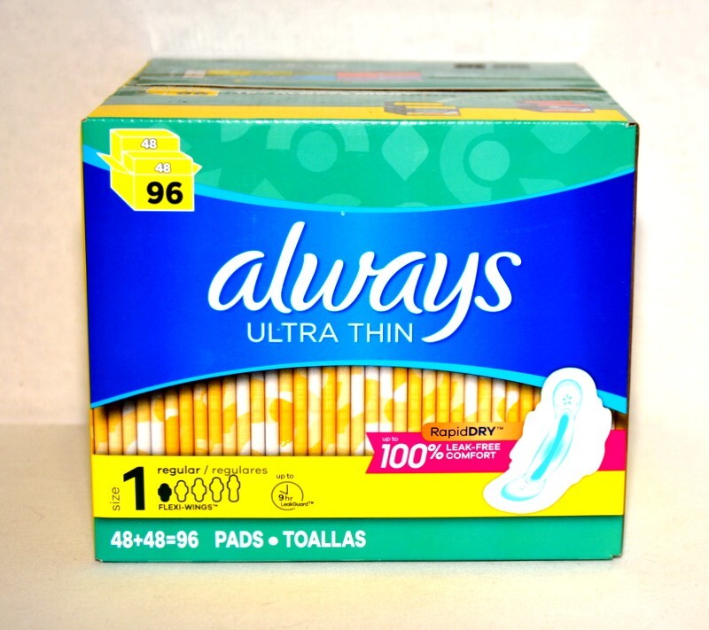 Always Ultra-Thin Pads Size 1 Regular Absorbency Unscented with Wings 96 Count