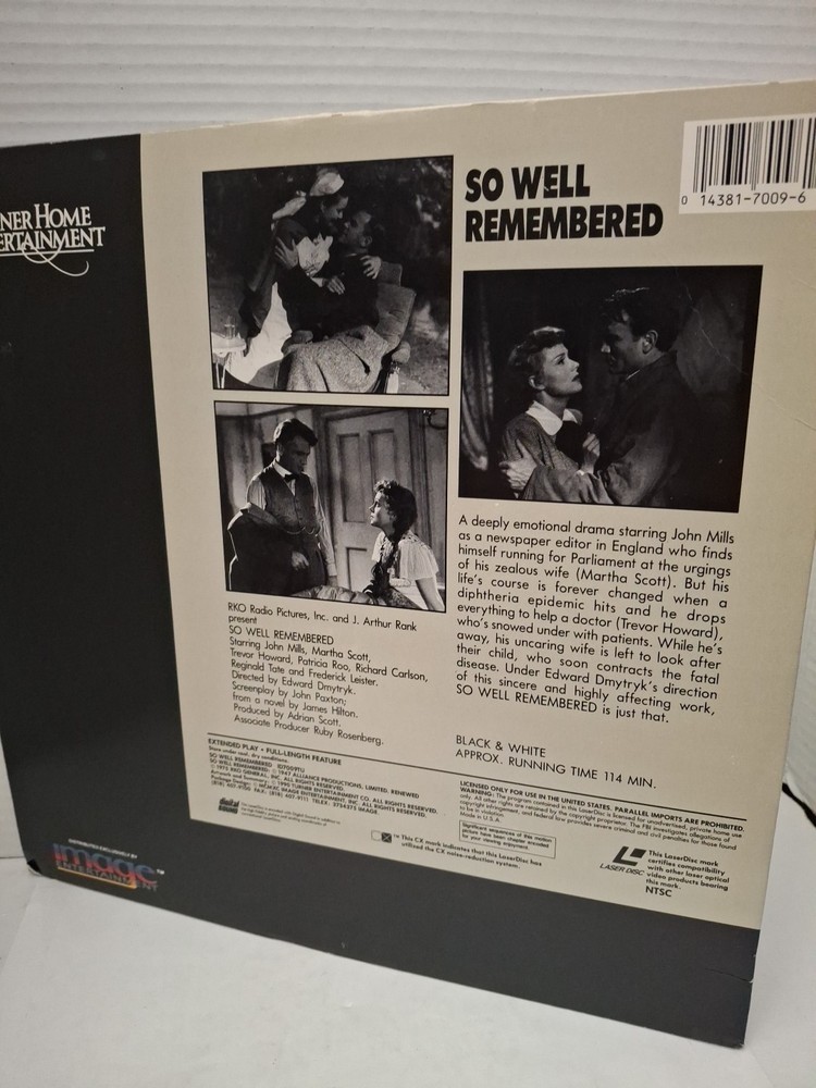 SO WELL REMEMBERED (1947, Laserdisc LD) RKO CLASSIC