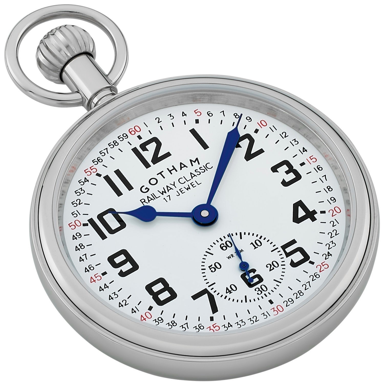 Gotham Men's Stainless Steel 17 Jewel Mechanical Railroad Pocket Watch