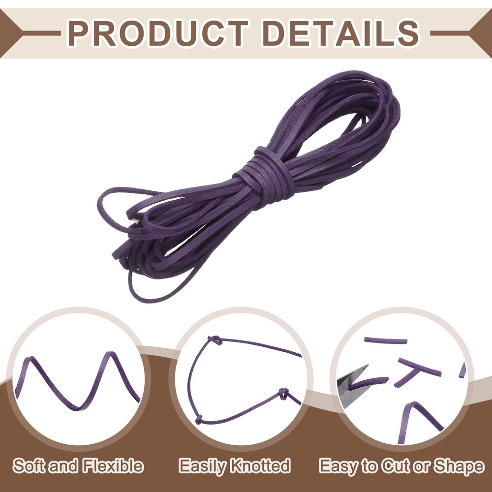2 Pcs Flat Suede Leather Cord, 5.5 Yards 2.6mm Craft Braid String, Purple