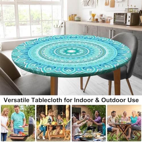 Round Tablecloth Fitted Elastic Table Cover Waterproof Table S (36"-44") Blue