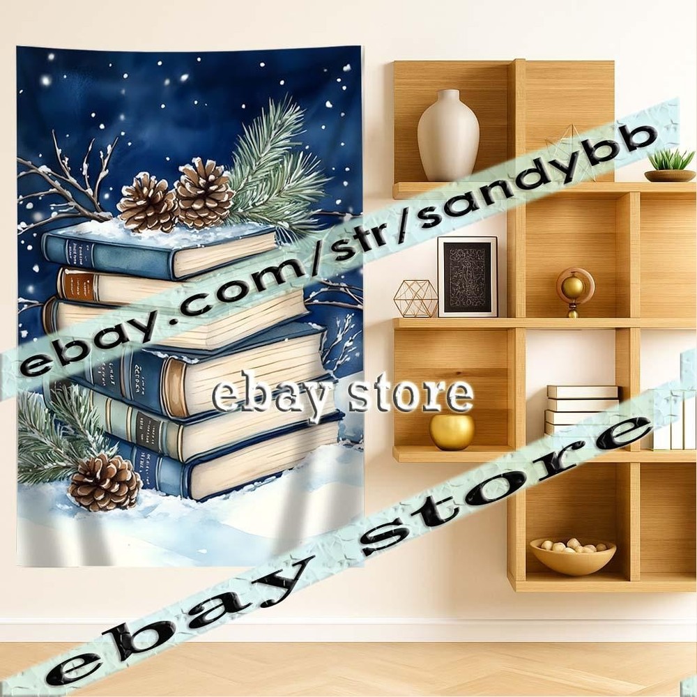 tapestry winter reading theme pinecone book stack 39X59 in