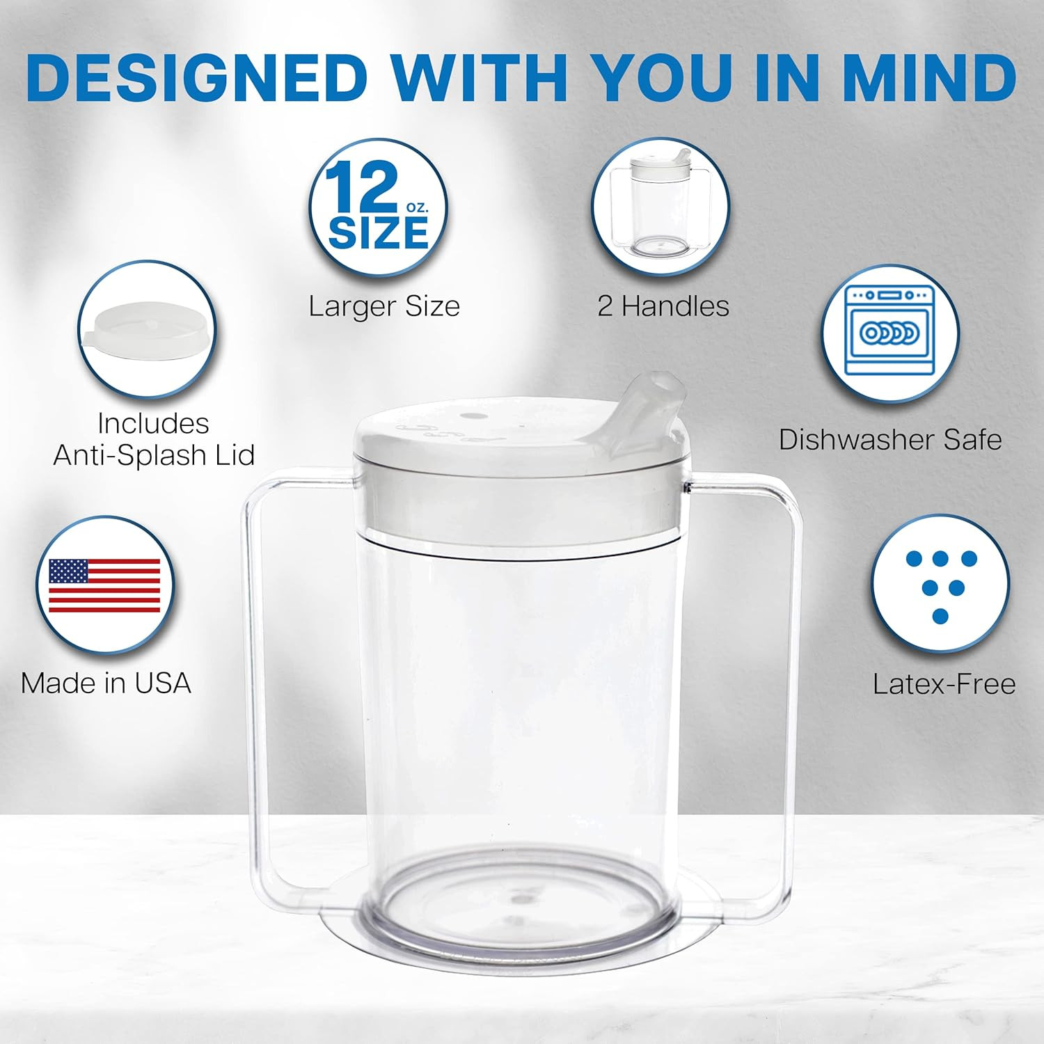 12oz Adult Sippy Cup with Handles - Independence Sip Cups for Adults with Limite
