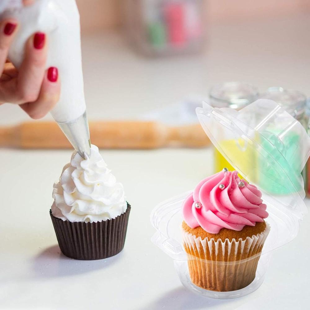 150 Pack Individual Cupcake Containers Plastic Cupcake Boxes Cupcake Holders Sta