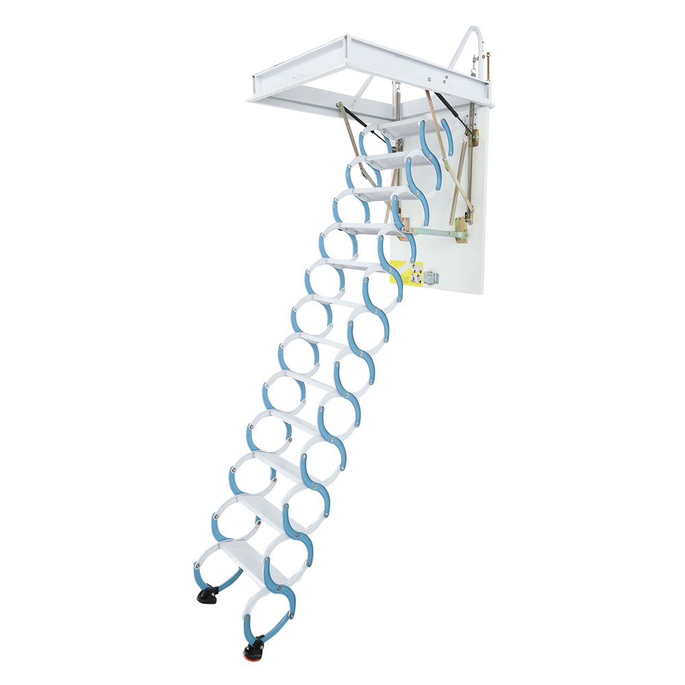 12 Steps Attic Ladder Pull Down Attic Stairs Folding Ladder Ceiling Mounted 10ft