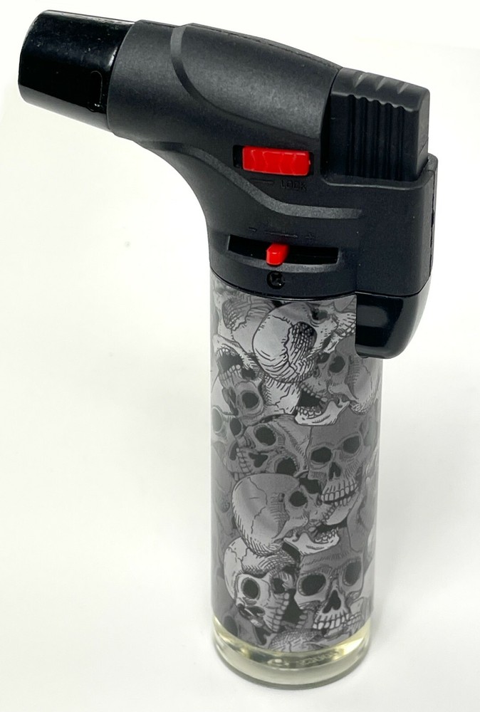 12 Pack Jumbo 4" Single Jet Flame Torch Gun Lighter Refillable Lockable Skull