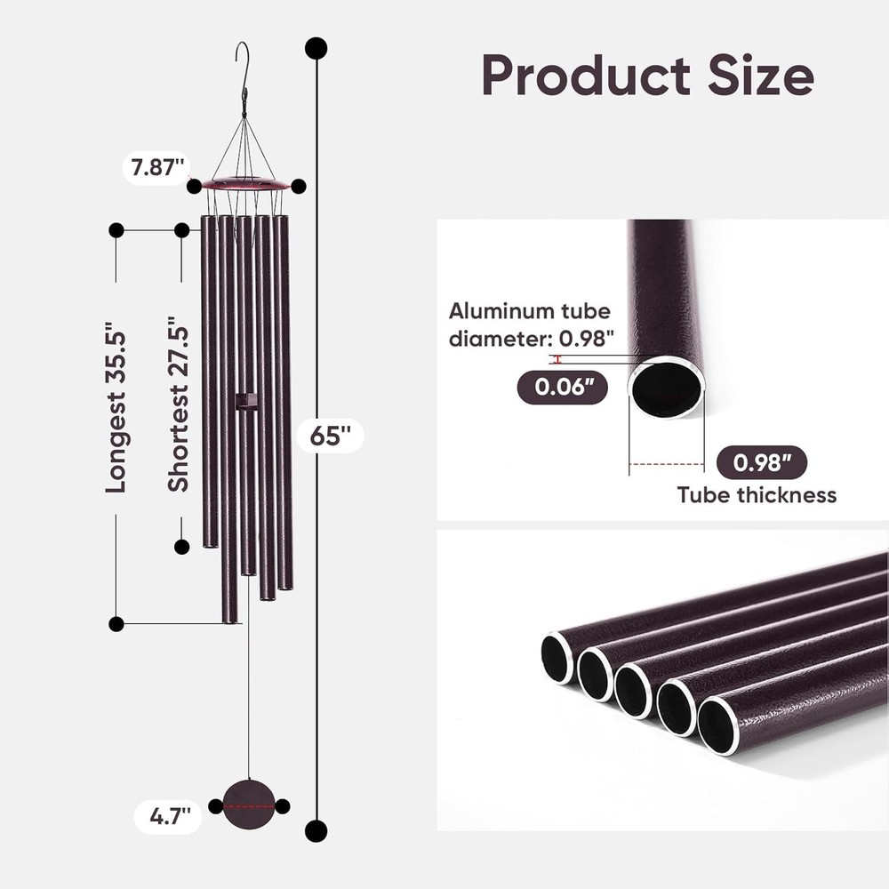 Large Wind Chimes for Outside Deep Tone, 65" Deep Tone Wind Chimes for