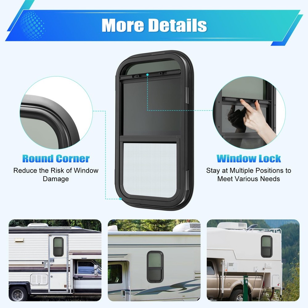 RV Window Vertical Camper with Trim Kit Sliding with Screen
