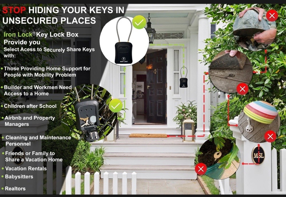 Realtor Key Lock Box Combination Lock Safe Wall Mount Portable Cable