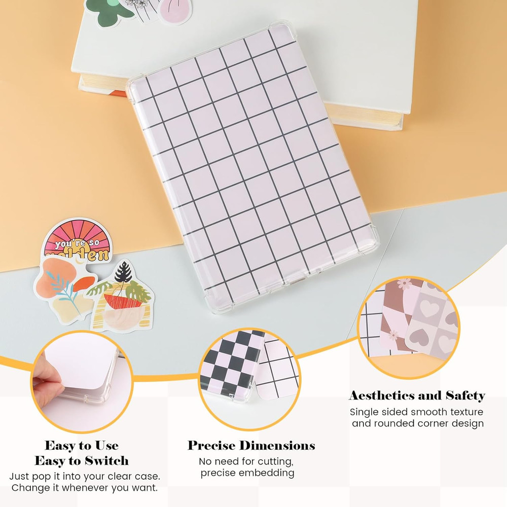 12PCS Cardstock Inserts for E-Reader Clear Case, 6.8" Simple Theme Decor