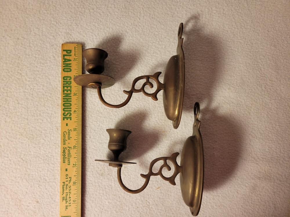 Vintage Pair Brass Wall Sconces Candleholders