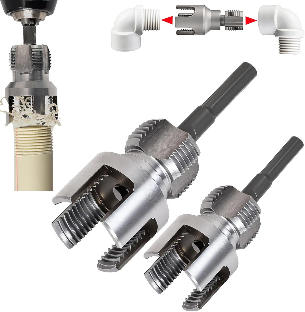 Integrated Internal & External Pipe Threading Tool, 1/2" 3/4" PVC Pipe Threader