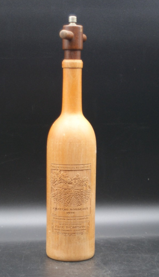 Vintage Olde Thompson 1970 Chateau Bordeaux Wine Bottle Pepper Mill Wood Grinder