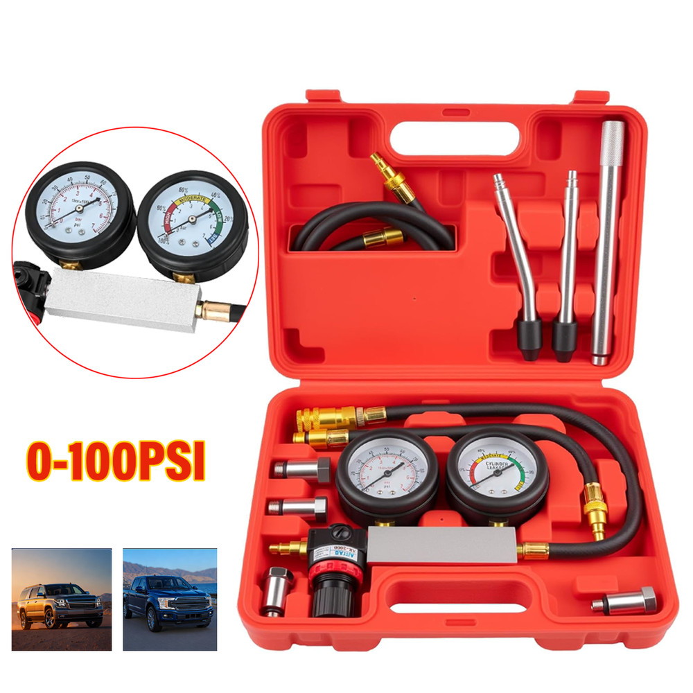 Cylinder Leak Down Tester Petrol Engine Compression Leakage Detector Tool Kit