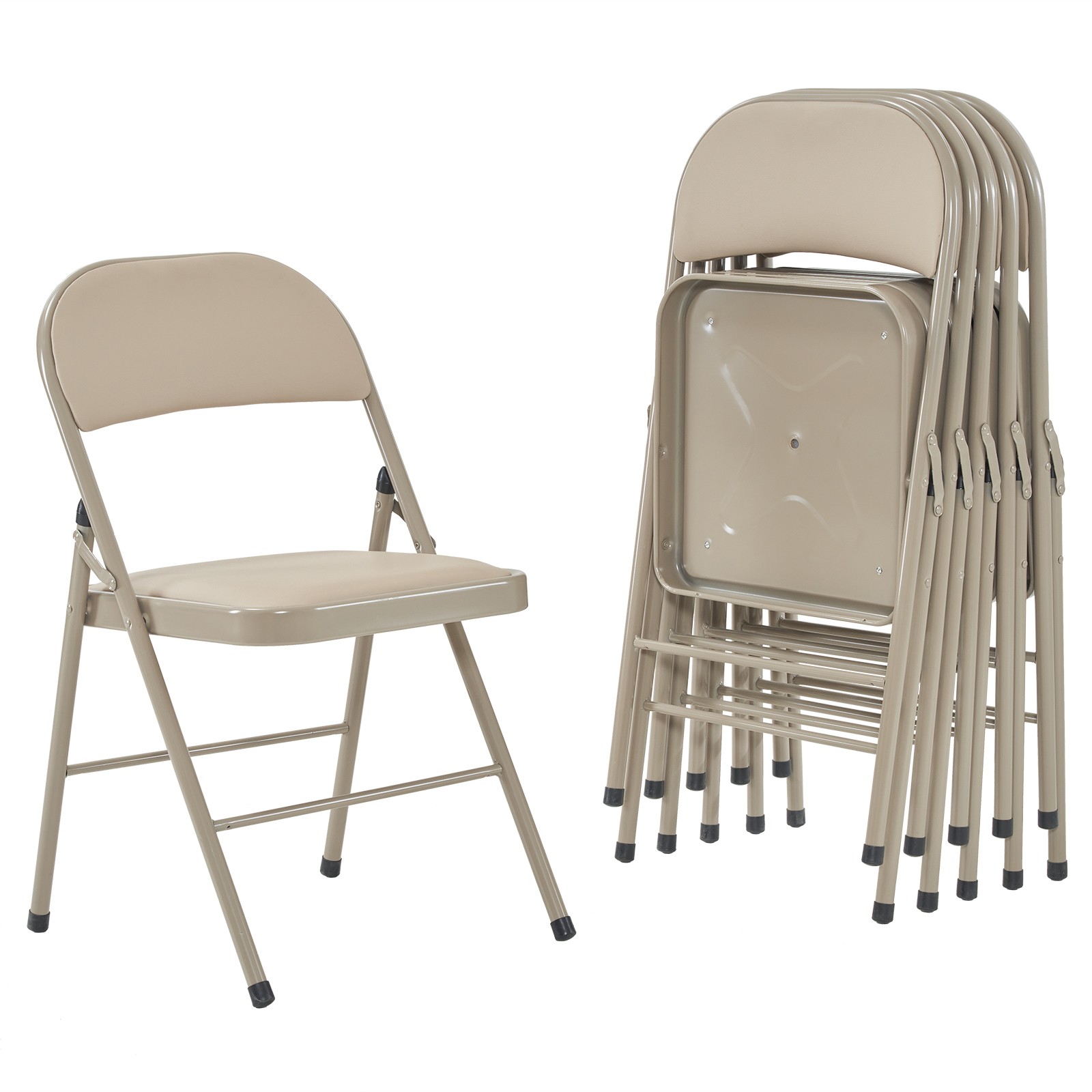6 PCS Folding Chairs with High-Quality Padded Fabric Seat Heavy Duty Metal Frame