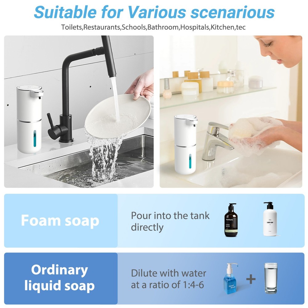 Touchless Automatic Soap Dispenser Foaming Soap Dispenser Bathroom Kitchen 380ML