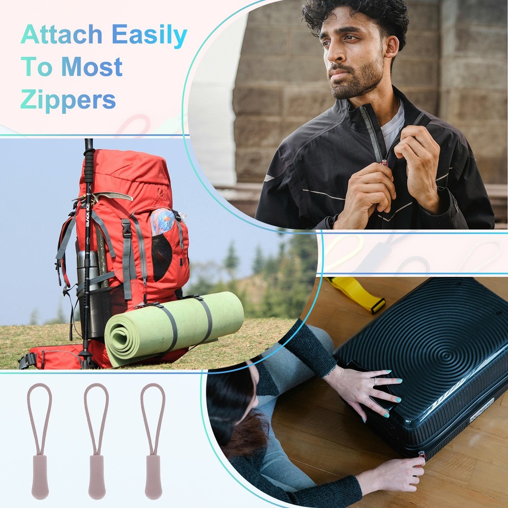 2.6" Zipper Pulls Replacement, 50 Pcs Nylon Cord Extension, Brown