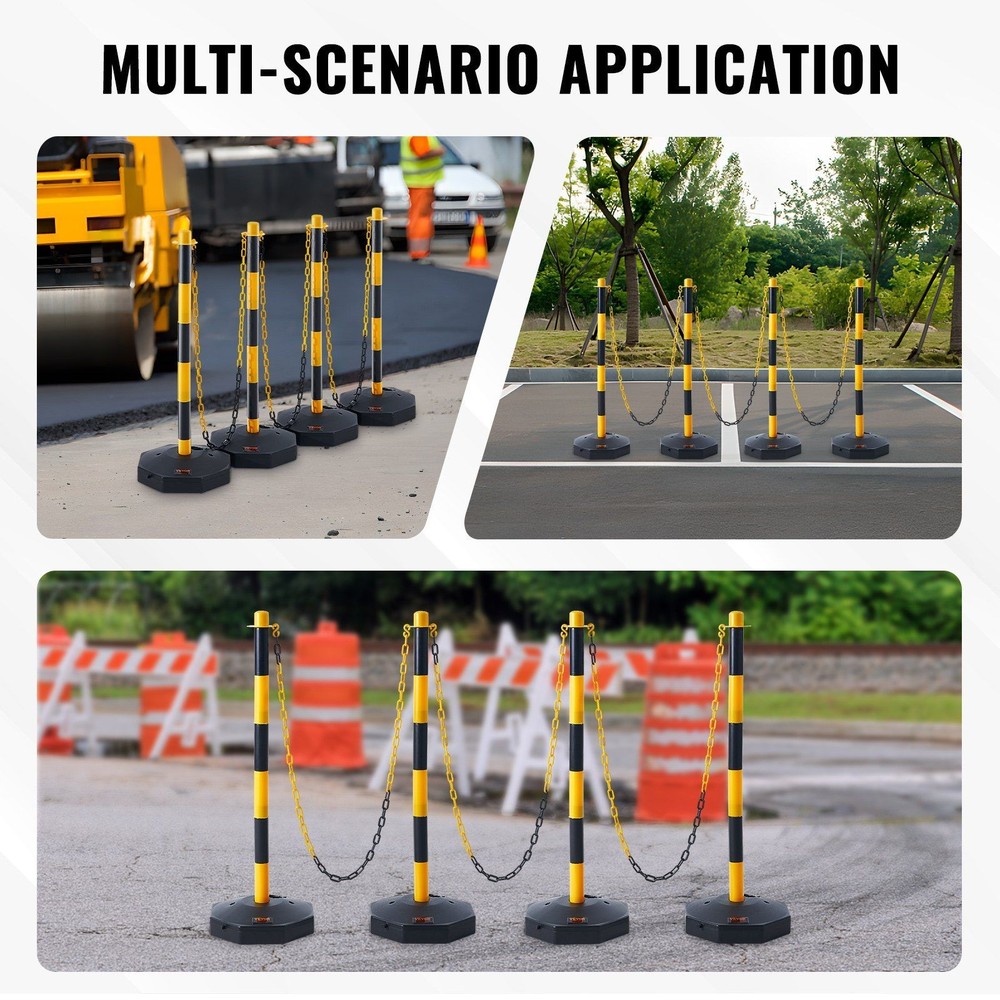 Secure Traffic Delineator 4 Pack High Visibility Fillable Base with Chain