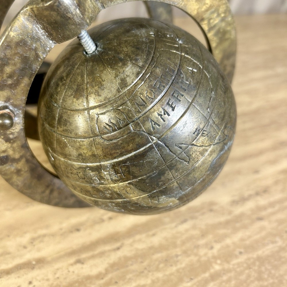Table Globe Etched Old World Style Vintage Solid Brass Desk Office Study - 7 x 8
