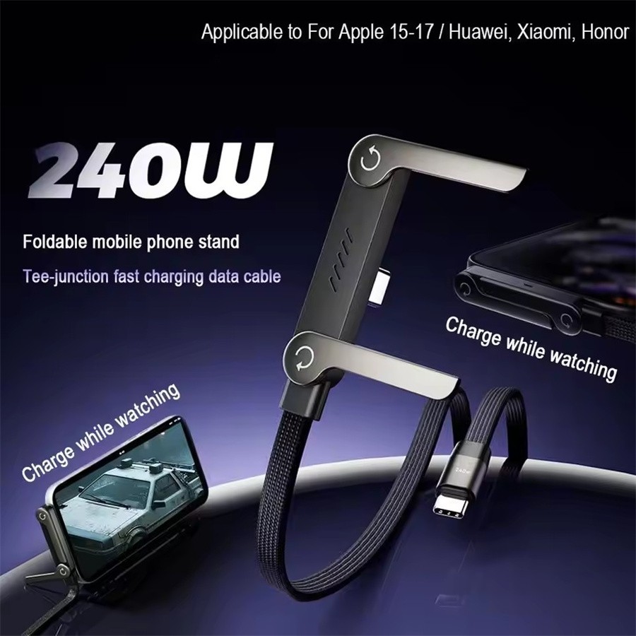 240w Fast Charging Foldable Bracket Data Cablewith Built-in Holder Black HO T