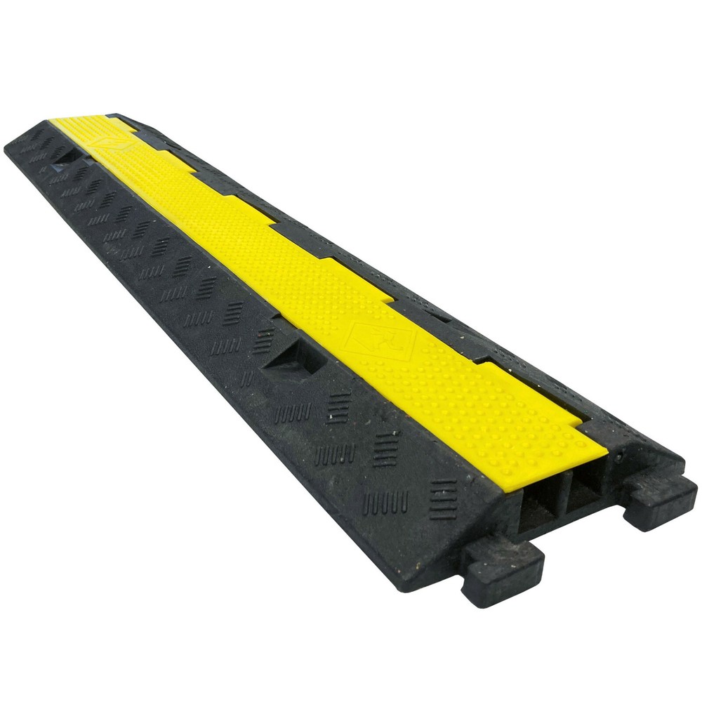 Electriduct 2 Channel Heavy Duty Rubber Cable Protector - Yellow Lid, Black Base