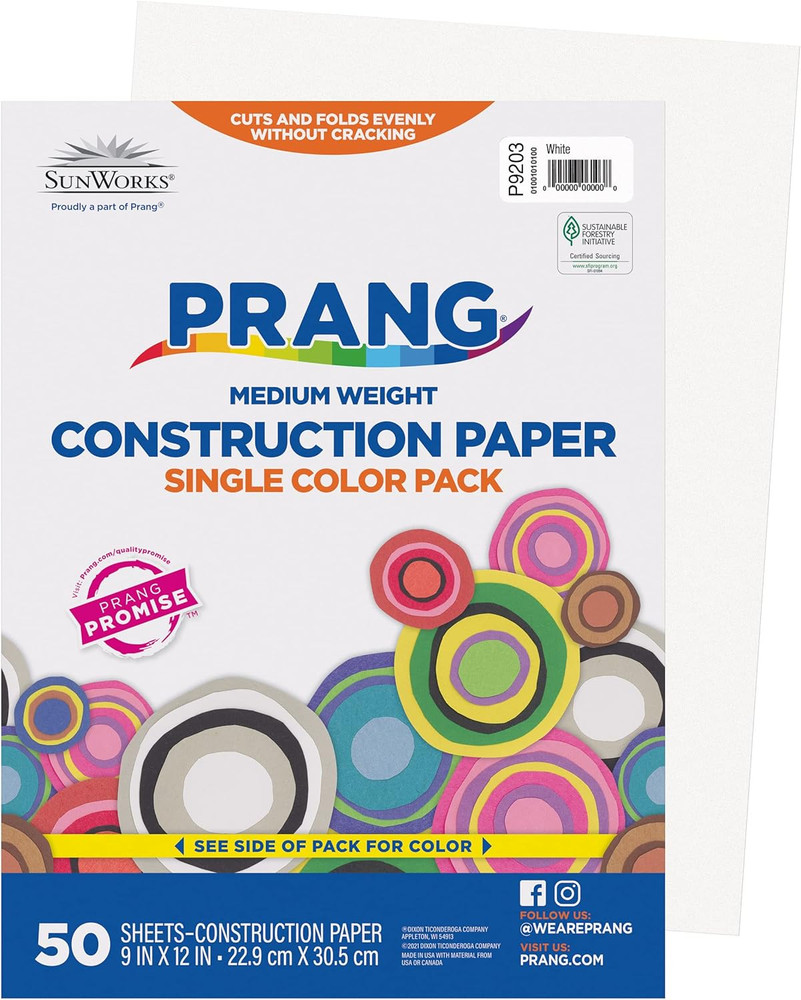 (Formerly Sunworks) Construction Paper, White, 9" X 12", 50 Sheets