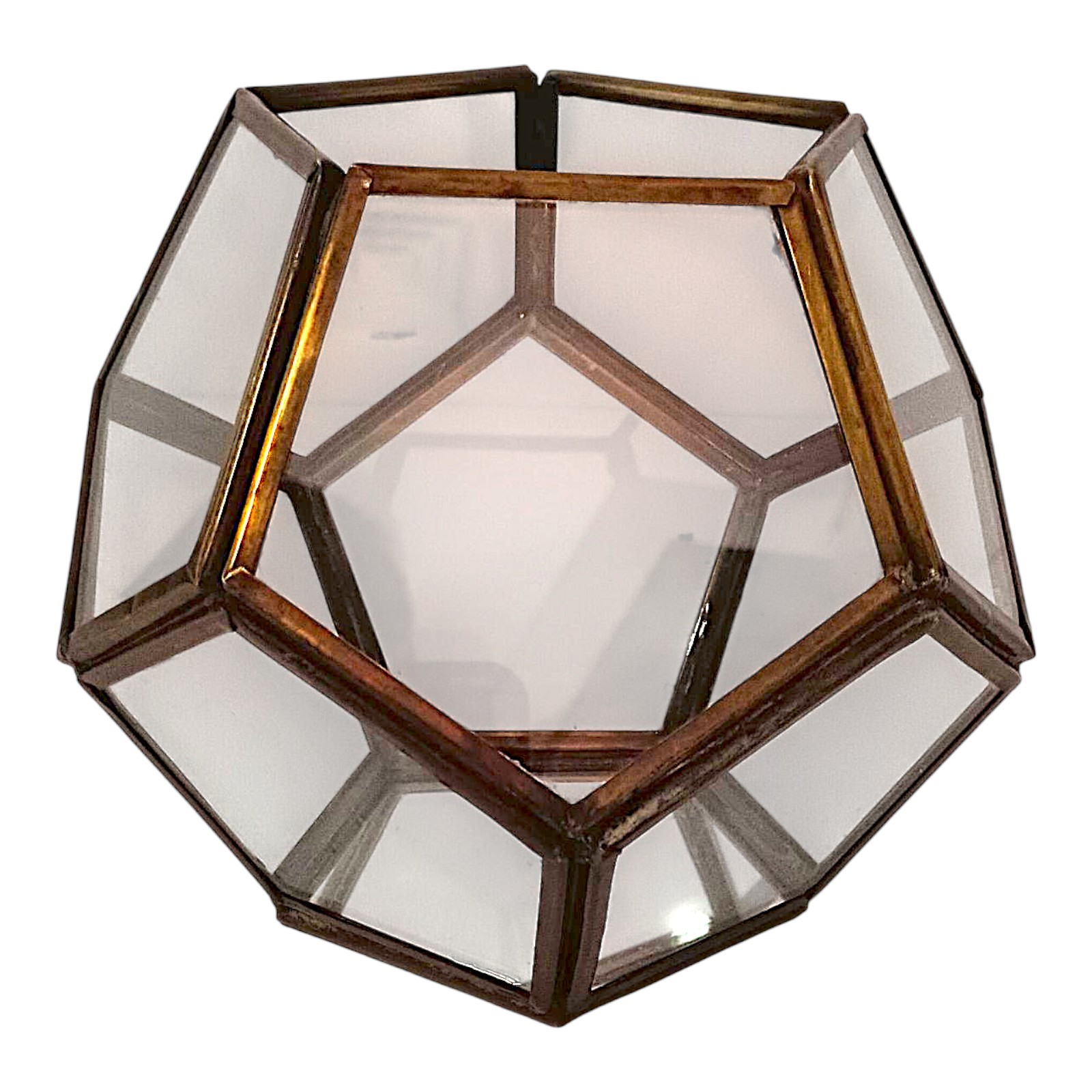 Vtg Brass Glass Terrarium Octagon Geometric Planter Display Case Candle Holder