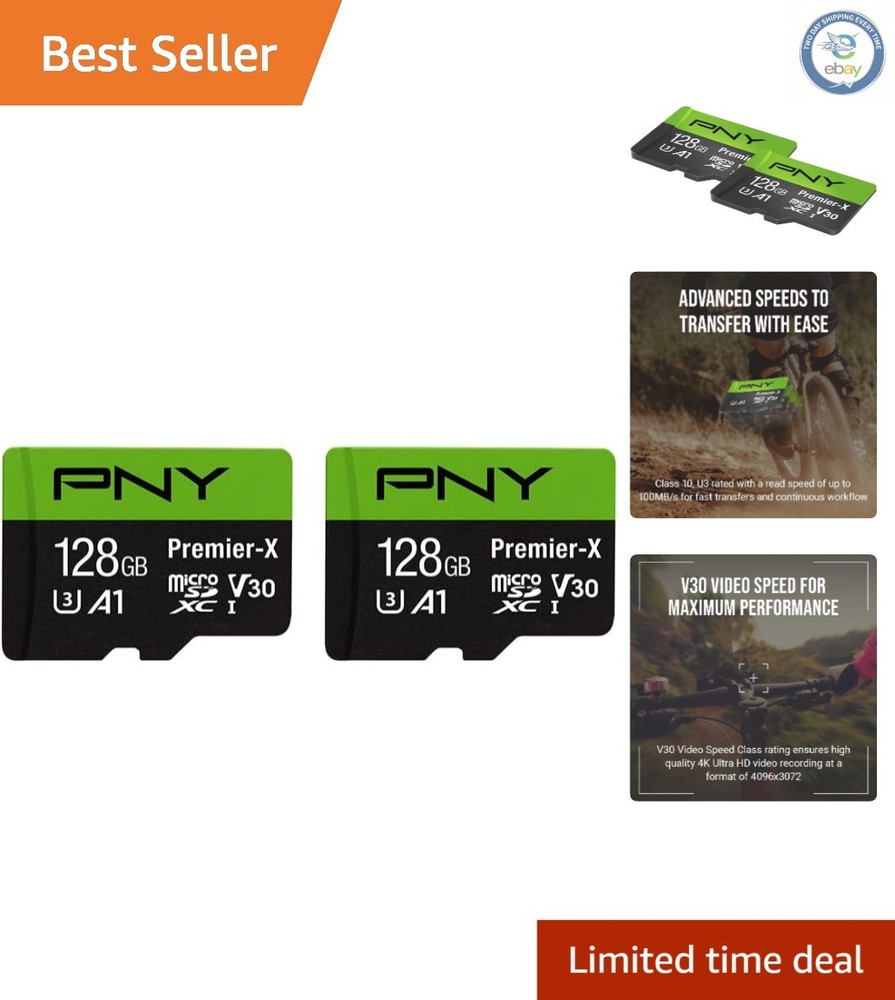 High-Speed 128GB microSDXC Class 10 Card - Waterproof & Shockproof - 2-Pack