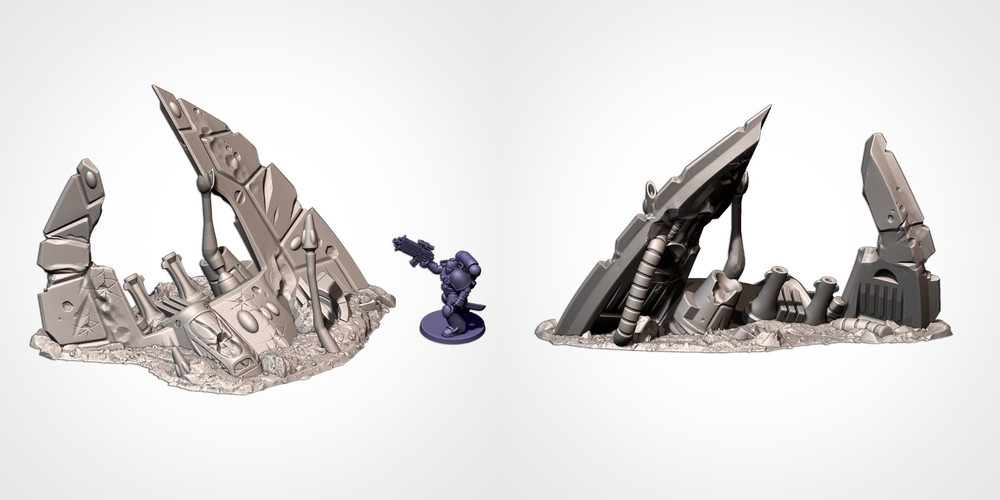 Crashed Ships | Sci-fi Vehicle Wreck Scatter Terrain | Sci-fi Wargaming Terrain