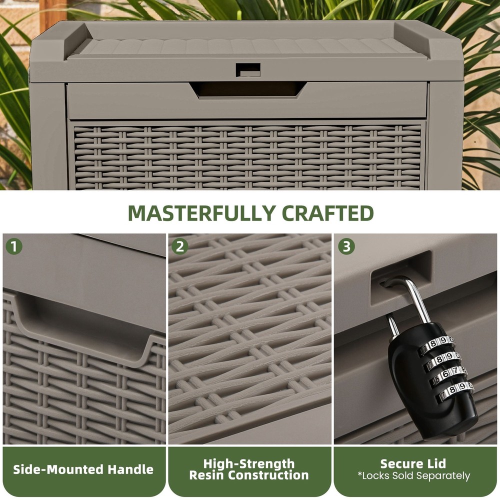 Lockable 32 Gal Resin Deck Box,Storage Box with Lockable Lid & Side Handles