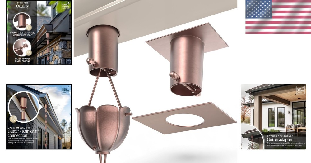 Functional Copper Rain Chain Gutter Adapter - 5.5" x 2.5" Perfect Dimensions